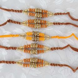 Collection of Five Diamond Rings and Golden Strings Rakhi