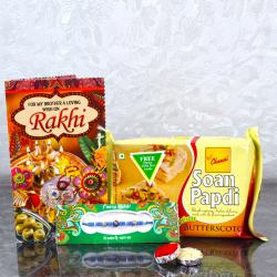 Exclusive Color Beads Rakhi with Soan Papdi and Rakhi Card