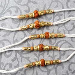 Gorgeous Five Golden Beads with Rudraksha Rakhi