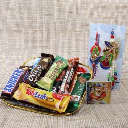 Imported Chocolates Tray with Zardosi Bhaiya Bhabhi Rakhi