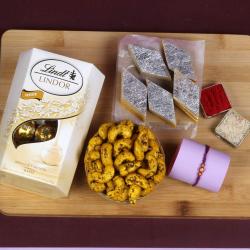 Kaju Sweet and Lindor Chocolates with Cashew Rakhi Gift
