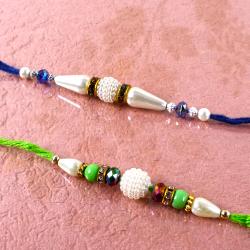 Set of Two Pearl Rhinestone Beads Rakhis