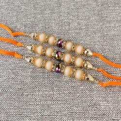 Three Crystal Shine Bead with Colorful Pearls Finest Rakhi