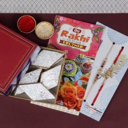 Two Rakhi with Kaju Katli and Card